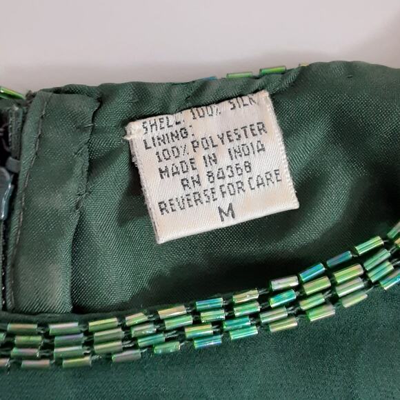 Vintage Laurence Kazar NY Beaded Gown 100% Silk Dress Drop Waist Green M 1920s - Picture 7 of 11